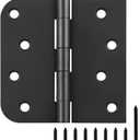 3 Pack Black Door Hinges 4 Inch Interior Hinge Matte Black Door Hinge 4 Inch Square Rounded 5/8" Radius Corner Hinges for Doors Reversible Full Mortise Combination 4 in Door Hardware