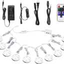 AIBOO Linkable Under Cabinet LED Lighting 12V Dimmable Puck Lights with Wireless RF Remote Control, Hardwired & Wall Plug in for Display Lighting(10 Lights, Daylight White)