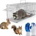 Humane Live Animal Cage Trap,29.13x9.44x1.18in Heavy Duty Collapsible Steel Catch Release Animal Cage W/Gloves for Rabbit Squirrel Possum Skunk Kitten Raccoon and More