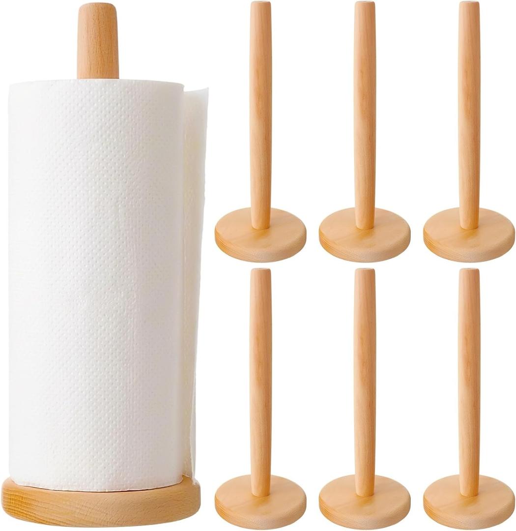 LemonRoad 6 Pcs Wooden Paper Towel Holder Countertop Kitchen Paper Towel Holder Stand with Non Slip Base Bathroom Towels Roll Stand Organizer Standing Papers Roll Holders for Kitchen Living Room