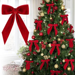 Christmas Decorations - Christmas Bows - 24 Pcs 7 x 6 inch Medium Red Velvet Bows for Christmas Tree - Burgundy Xmas Ribbon Ornaments - Home Decor for Wreath Garland Gift Wrapping Crafts Wedding Party