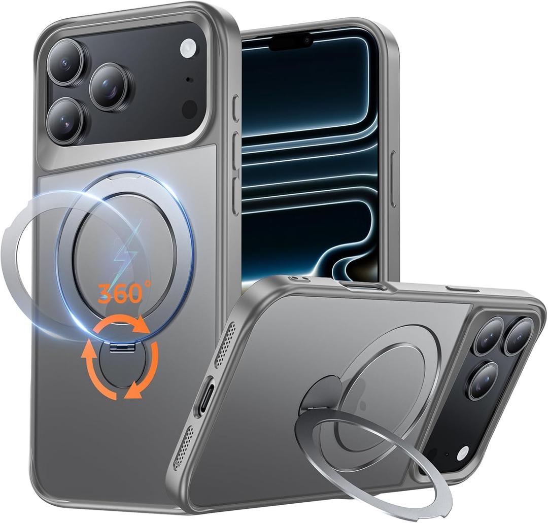 Compatible with iPhone 17 Pro Max Case, with 360 Magnetic Stand [Compatible with MagSafe] [Military Drop Protection] Shockproof Translucent Matte Case for 17 Pro Max 6.9", Natural Titanium