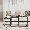 Nesting Table Set of 3 Side Tables, Modern Coffee Table Stacking End Table with Metal FrameBlack, 17.72 Inches X 17.72 Inches X 19.69 Inches