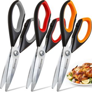 Astercook Kitchen Scissors All Purpose Heavy Duty,3 Pack Kitchen Shears Set,Stainless Steel Kitchen Gadgets for Cutting Food,Poultry,Meat,Vegetable,Herb Dishwasher Safe Utility Tools Home Gift (Silver Blades)