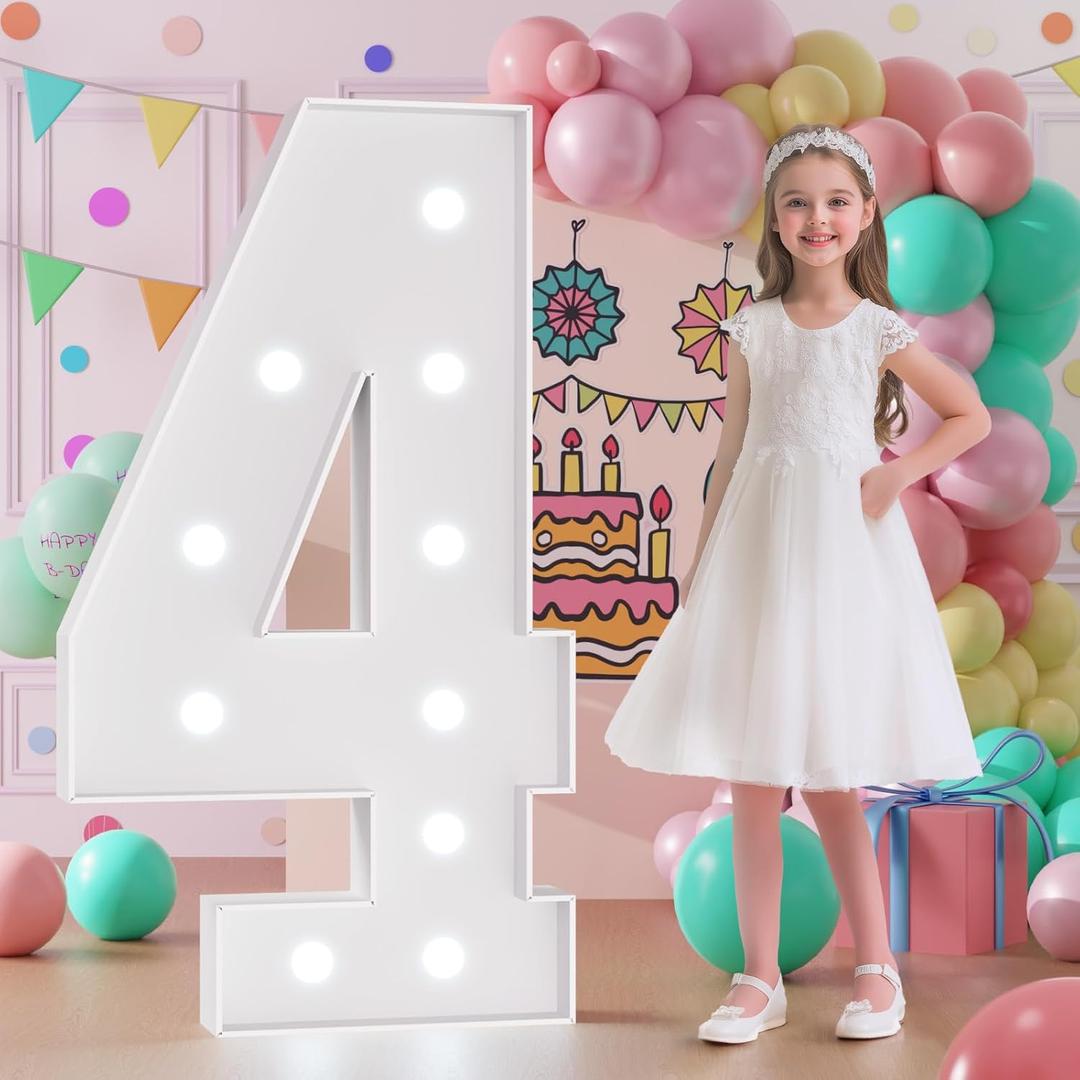 Light Up Numbers, Marquee Numbers 4 Feet Tall with Cool White Light, Large Number for Party Anniversay Event Graduation Decoration, Marquee Numbers 4ft Light Up Sign Number 4