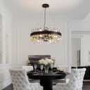 Modern Crystal Chandelier 23.6" Luxury Round 2-Tiers Raindrop Chandeliers Black Oval Chandelier Light Fixture for Dining Living Room Entryway