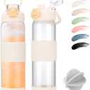 Glass Water Bottle for Protein Mixes 24 oz Protein Shaker Bottles with Whisk Ball Portable Leak Proof Shaker Blender for Fitness BPA Free (White)
