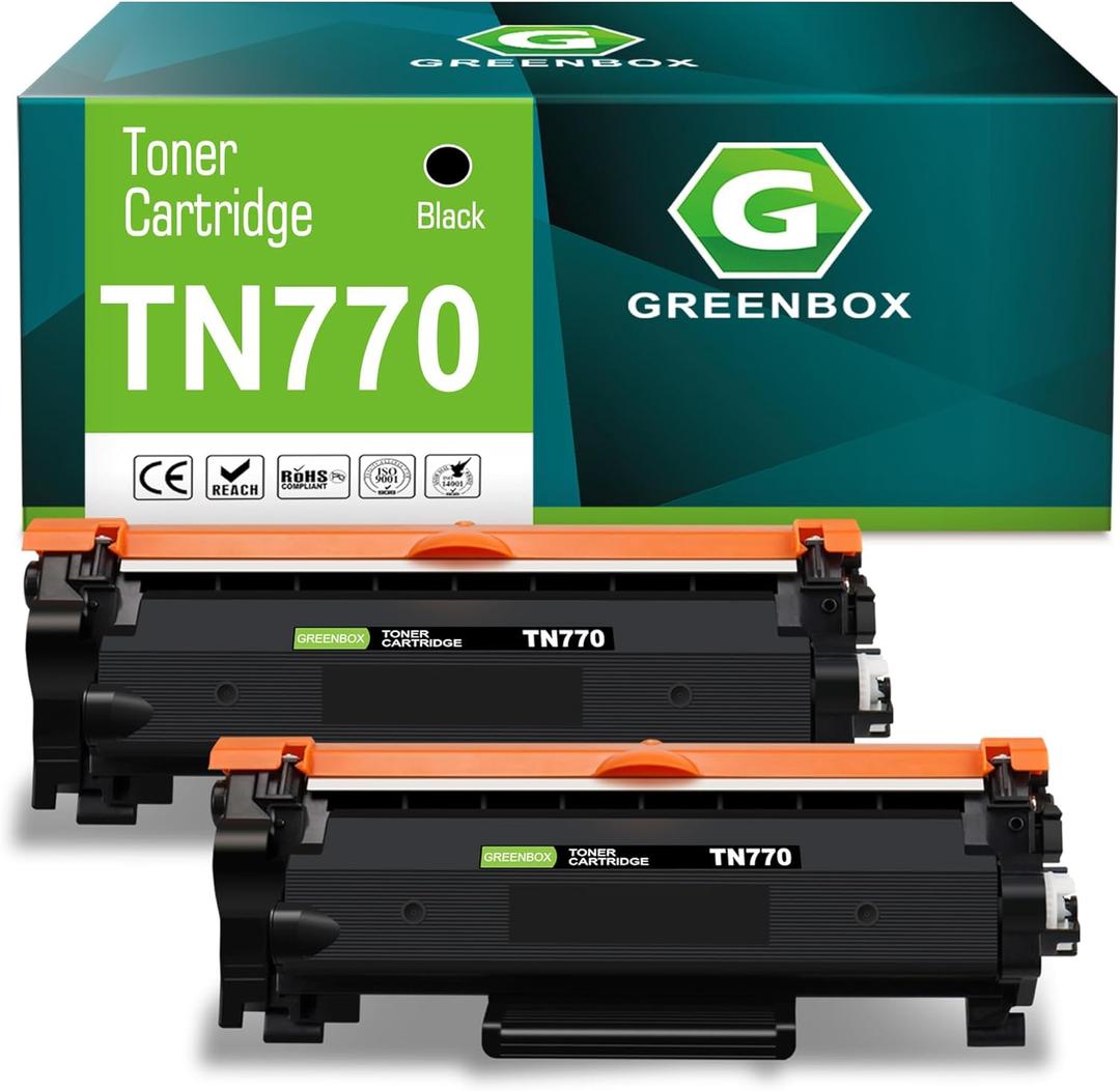 GREENBOX TN770 Black Toner Cartridge High Yield Replcement for Brother TN-770 TN770 Toner Cartridge for MFC-L2750DWXL MFC-L2750DW HL-L2370DW HL-L2370DWXL Printer, 2-Pack, 4,500 Pages