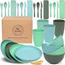 FOODLE Wheat Straw Dinnerware Set - BPA Free & Safety Tested - Microwave & Dishwasher Safe Dishes - Perfect for Camping, Picnic, RV, Dorm - Plates, Cups and Bowls - Great for Kids & Adults - For 4 (Green & Blue)