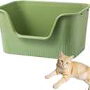 SpaceTime Large Cat Litter Box with High Sides,Cat Boxes for Indoor Cats,Cat Litter Pan for Kitty,Litter Box with Low Entry,Easy to Clean,Anti-Splashing (Green)