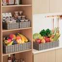 Rattan Storage Baskets, Handwoven Wicker Storage Bins with Built-in Handles, Storage Container Baskets for Shelves, Bedroom, Bathroom, Laundry Room or Kitchen(Grey) 11"D x 16.3"W x 6.7"H