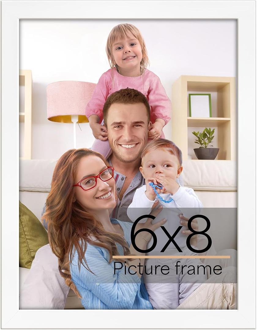 Giftgarden 6x8 Picture Frame White, 6 by 8 Thin Photo Frame for Wall Tabletop Display, Single