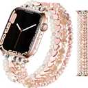 JR.DM Beaded Bracelet Bands for women Compatible with Apple Watch 40mm 38mm 41mm 44mm 42mm(S10/11) Fashion Cute Dressy Stretchy Handmade Strap for iWatch Series 11/10/9/8/7/6/5/4/SE 3/2/1(Rose/Gold)