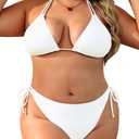 Daci Women Plus Size Triangle Bikini Sets Two Piece Double Straps Halter Swimsuit Side Tie String Sexy Bathing Suits (White) 16W