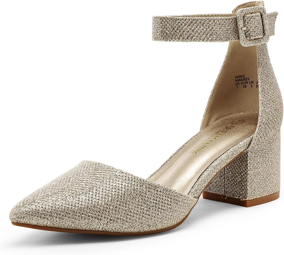DREAM PAIRS Women's Low Heel Pump Shoes (8, Gold/Glitter)
