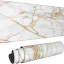 White and Gold Marble XL Large Mouse Pad with Stitched Edges Long Non-Slip Rubber Base Mousepad Laptop Keyboard Mat Desk Pad for Office Home Desk Decor, 31.5" X 11.8"