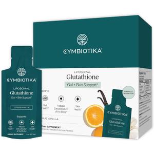 CYMBIOTIKA Liposomal Glutathione – PQQ, CoQ10, Detox & Skin Support With PQQ, CoQ10 & vitamin B2. Sunflower liposomal delivery. Vegan, non-GMO, third-party tested. Citrus Vanilla, 26 packets (EXP: 06/2027)