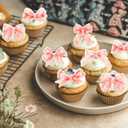 Ephlyn 54Pcs Pink Bow Party Decorations - Cupcake Toppers & Picks - Coquette Bow Themed Party Supplies for Girls & Women