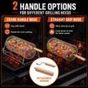 2-in-1 Rolling Grill Basket with Dual Handles, 304 Stainless Steel Rotatable BBQ Basket with Crank Handle & Straight Grip Handle, Grill Net for Vegetables, Shrimp & More, Gift Idea for Men, Dad, Husband
