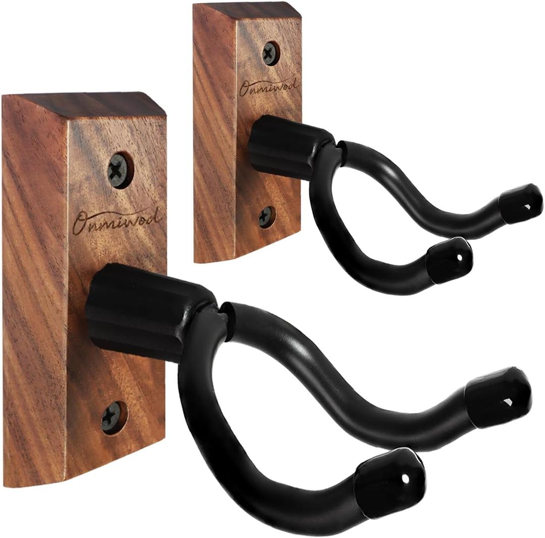 Ukulele Wall Mount Hanger 2 Pack, Black Walnut Wood U-Shaped Ukulele Holder Hanger, Ukulele Wall Mount Hook for Ukulele Banjo Mandolin Concert Pineapple Soprano Tenor and Baritone