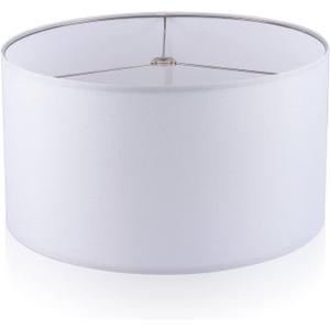 Wellmet Self-assembly Lampshade, White, 18" Top x18" Bottom x12" High, Drum Lampshade for Table Lamp, Bedside Lamp, Floor Lamp, Fabric Replacement Lamp Shade Classic Modern Style, Spider Fitter, 18x18x12