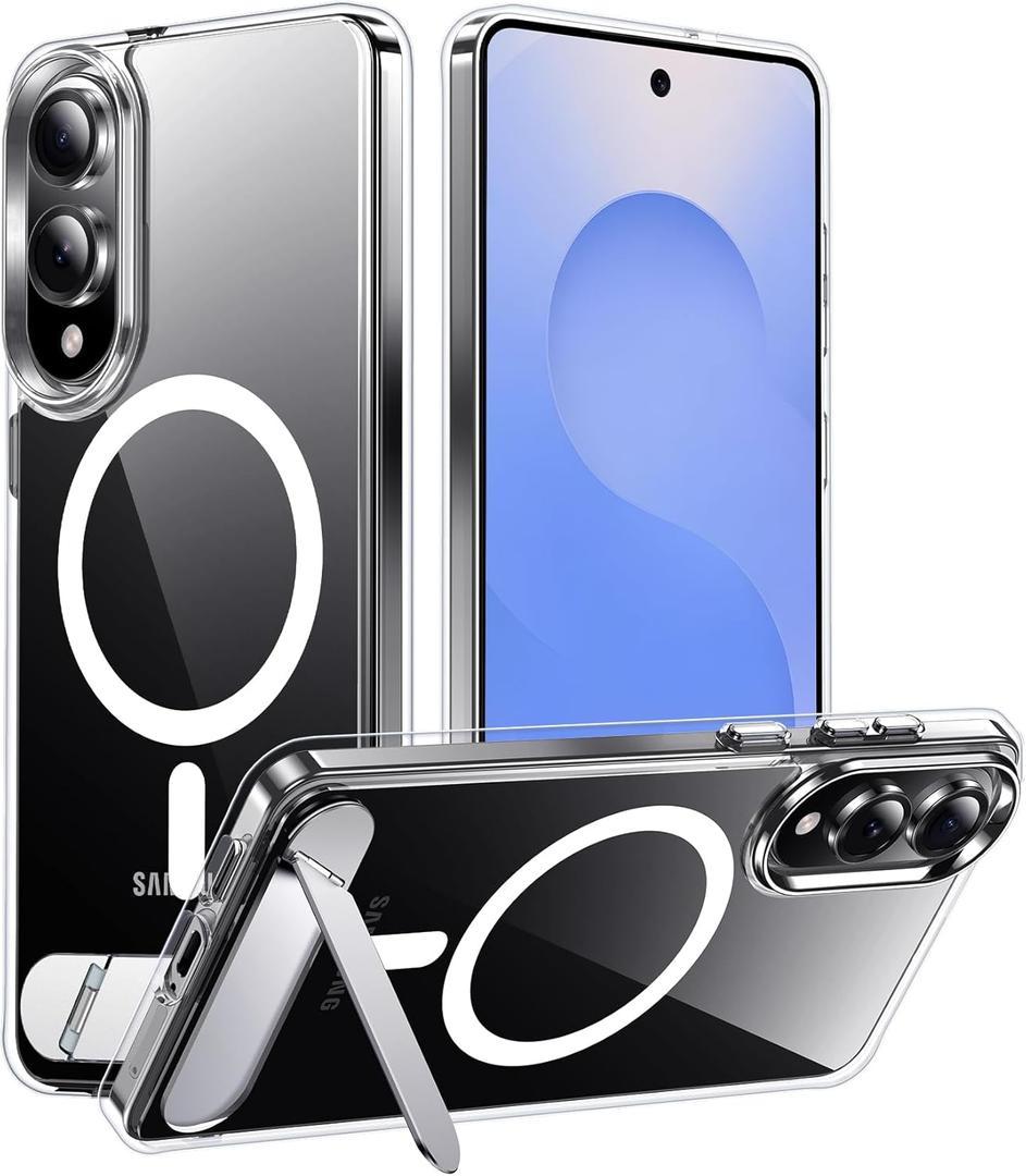 Temdan Magnetic for Samsung Galaxy S25 Edge Case Clear, [Innovate Stand][Military Grade Drop Protection][Non Slip][[Anti- Yellow] Shockproof Phone Case for Galaxy S25 Edge 2025 -Clear