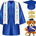 Sintuff 7 Pcs Kindergarten Graduation Gown Cap 2025 Preschool Graduation Accessories Stole Tassel Sash Charm Bear Gifts (Royal Blue)
