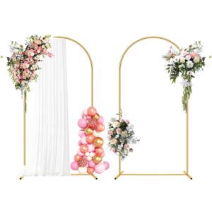2-Pack Metal Arch Stand (7.2FT/7.2FT) - Heavy-Duty Wedding Ceremony & Party Backdrop Frame with Carry Bag. Easy No-Tool Assembly for Garden, Birthday, Baby Shower Decor (Gold&Champagne Gauze)