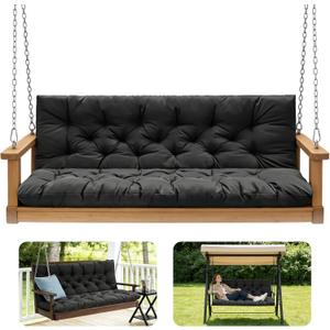Porch Swing Cushions,Outdoor Cushions 3 Seater Replacement with Backrest, Waterproof Thickened Bench Cushion with Ties for Porch, Patio,Outdoor, Backyard and Garden (Black 60 * 40 in)