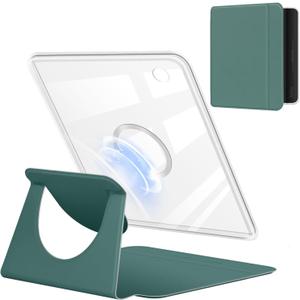 360 Degree Rotating Case for 7" Kobo Libra Colour 2024 Released, Detachable Magnetic Design Protective Adjustable Stand Cover Clear Back with Auto Sleep/Wake (Dark Green)