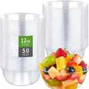 12 oz Clear Plastic Bowls, 50 Pack Disposable Hard Plastic Salad Bowls Party Serving Bowls for Party, Ice Cream, dessert, Fruit, appetizer, Soup,