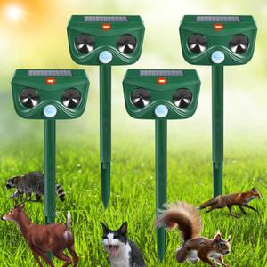 4 Pack Solar Ultrasonic Animal Repellent Deer Repellent Devices Cat Repellent Outdoor with Motion Sensor Animal Deterrent to Repel Squirrel Dog Rabbit Skunk Raccoon for Lawn Garden