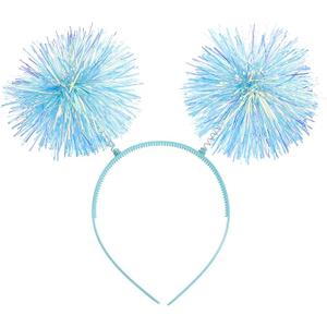 4 prs Tinsel Pom Pom Headband Fluffy Ball Hair Loop Blue Feathers Headwear for Costume Cosplay Party School Festivals Assorted Colors