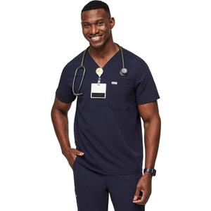 FIGS Leon Scrub Top for Men  3 Pockets, Tailored Fit, Modern V-Neck, 4-Way Stretch, Moisture-Wicking (Medium)