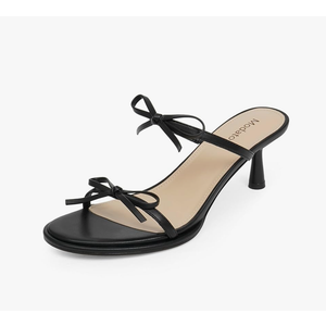 Modatope Two Strap Bow Tie Kitten Heel Sandals for Women Rounded Open Toe Heeled Sandals Women, Size 8