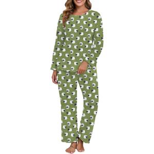 PrinStory Fluffy Pajamas for Women Set Winter Fleece Pajama Sets Warm Fuzzy Pjs Flannel 2 Piece Lounge Sets with Pockets (Green, L)