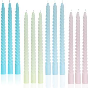 Colored Taper Candles Spiral Candle Sticks in Rainbow Colors,Unscented Pastel Candle for Holiday,Wedding and Home Decoration,10inch,12 Pack(E-4colored)