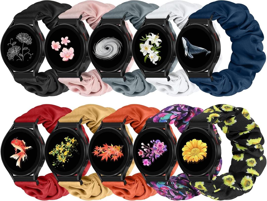 Runostrich Compatible with Samsung Galaxy Watch 7 6 5 4 40mm 44mm/Garmin Vvoactive 6/5/3/3 Music/Forerunner 570 42mm/55/158/165/245/645/Amazift Active 2/Active, 10pack 20mm Scrunchie Watch Band