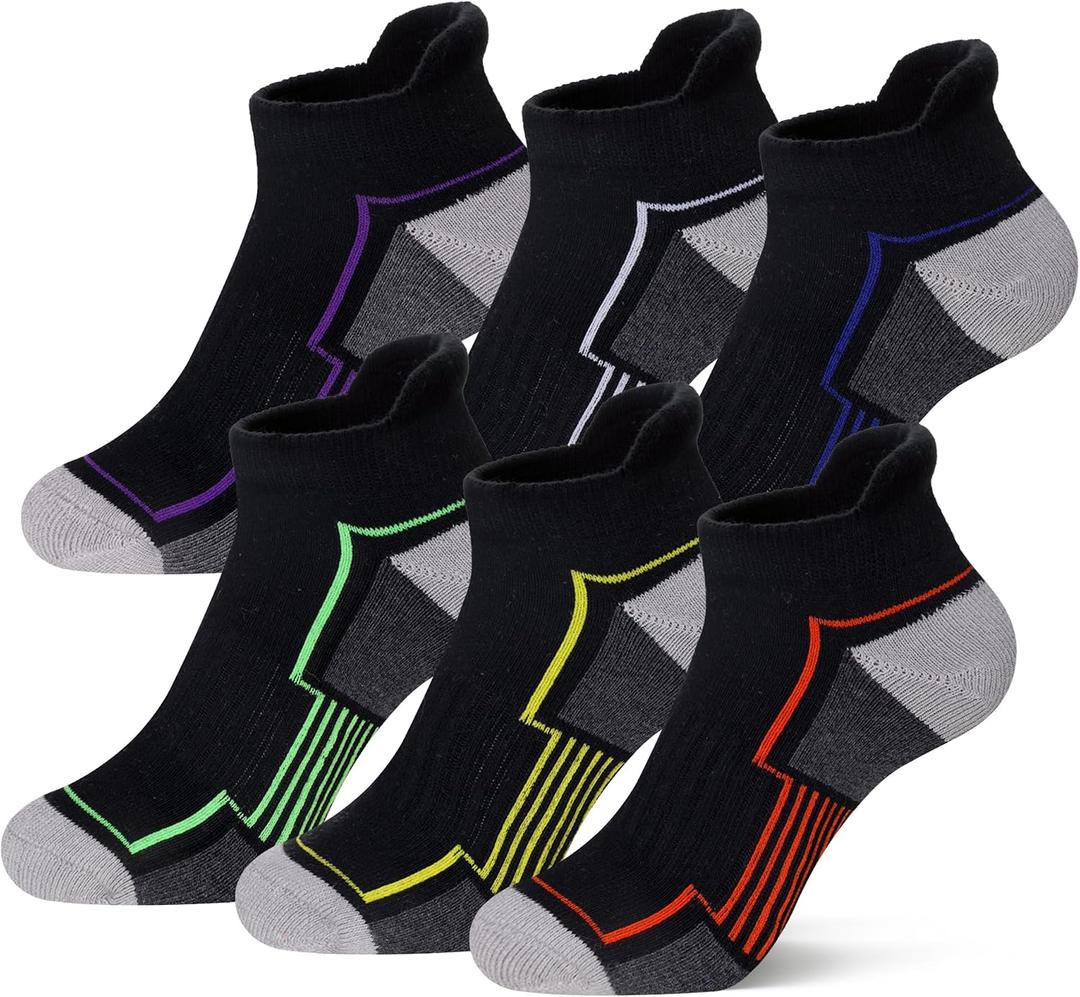 SeeyAN Kids Socks Boys Ankle Athletic Half Cushioned Low Cut Sport Cotton Breathable Socks 6 Pairs (6 Pairs Black, 9-14 Years)