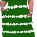 Women's Summer Plus Size Maxi Dress Casual Loose T Shirt Dress Loose Sundress Long Dress Short Sleeve Vacation Outfits with Pockets Dressy Tie Dye Stripe Green White 2XL
