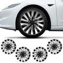 for Tesla Model 3 Highland 2024-2026 18 Inch Wheel Cover 18" Hubcaps Set of 4 Silver Black ABS Plastic Rims Caps 4Pcs for Tesla Rim Cover R18 Hub Caps Model 3 Accessories (Turbine Style, 18 Inch) 