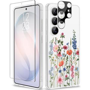 GVIEWIN for Samsung Galaxy S26 Ultra Case, Clear Floral Slim Shockproof Protective Women Phone Case, Non-Yellowing, with Screen Protector&Camera Lens Protector for S26 Ultra 6.9", Wild Petals/Colorful