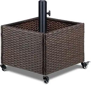 LEWIS&WAYNE Outdoor Umbrella Base with Fillable Planter Box 240 LB Heavy Duty Patio Umbrella Stand with 4 Wheels Rolling Umbrella Holder for Outdoor Patio Deck Garden