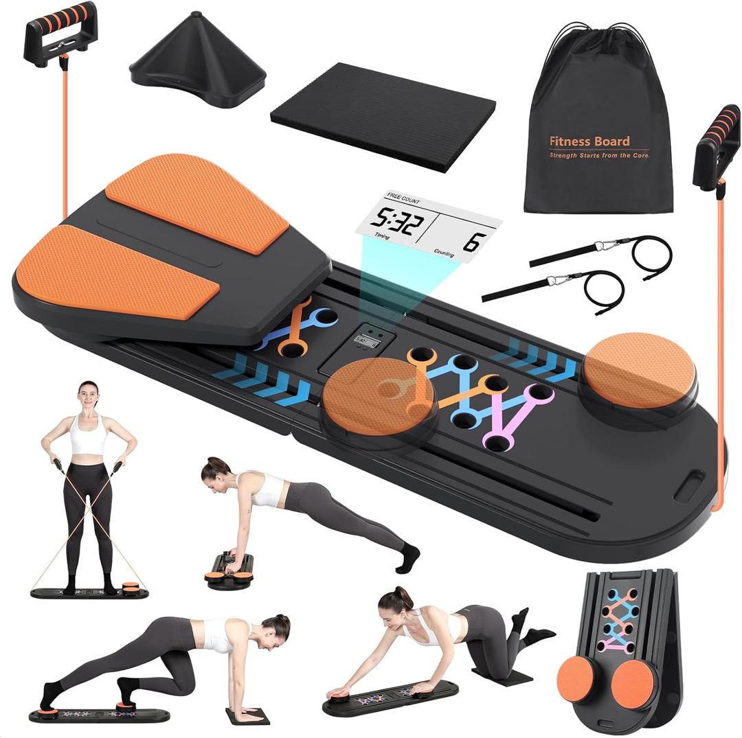 Pilates Board - Multifunctional Pilates Board for Home Workout with Smart Timer ,Portable and Foldable Pilates Board for Women, Travel-Friendly Pilates Reformer Set with Storage Bag (Black)