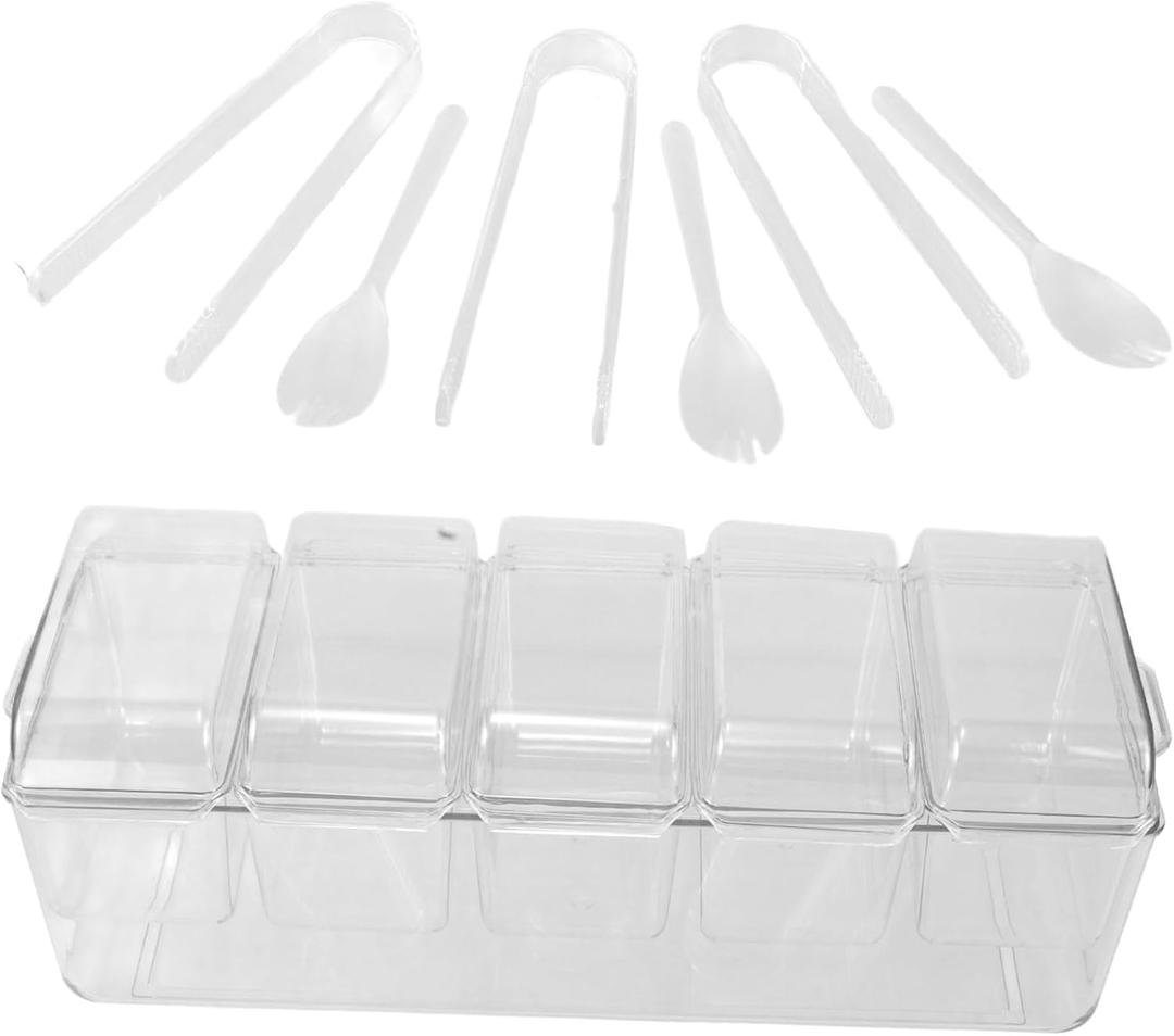 Cabilock Condiment Holder Set Compartment Serving Tray for Fruits Snacks Ice Chilled Food Organizer Tongs Forks for Home Picnics and Parties