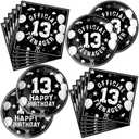40Pcs 13th Birthday Party Decorations Plates Disposable Tableware Include Plates and Napkins For 20 Guests 13th Birthday Decorations for Boys Girls (White and Black 7)