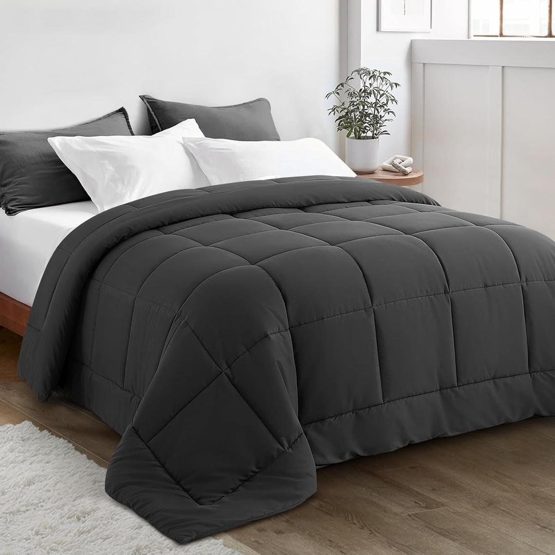 Oversized King Plus Comforter 128''x120'' - Extra Large Cooling All Seasons Down Alternative Lightweight Quilted Duvet Insert with Corner Tabs - Dark Grey