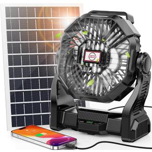 20000mAh Solar Fan with LED Lantern, 10W Solar Panel Rechargeable Battery Powered Camping Fan for Outside, 9 Inch Portable Battery Operated Hurricane Supplies for Picnic, Barbecue, Fishing, Travel