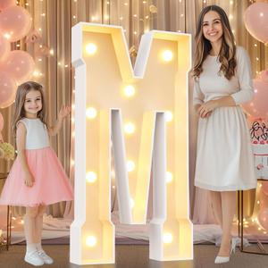 Pooqla 4 FT Marquee Light Up Letters, Marquee Letter Lights 4 Feet Tall, Giant Letter Sign Big Mosaic Letters for Balloons Birthday Party Anniversary Wedding Decorations, Warm White Letter M