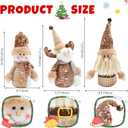 Christmas Decorative Plush Gnomes Set, 3-Piece Holiday Figurines with Sequin Hats, Snowman Santa Reindeer Design, Gold Brown